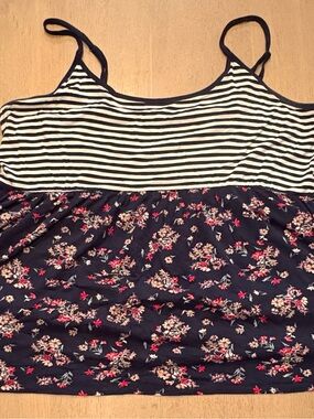 Torrid Striped & Floral Navy Tank Top